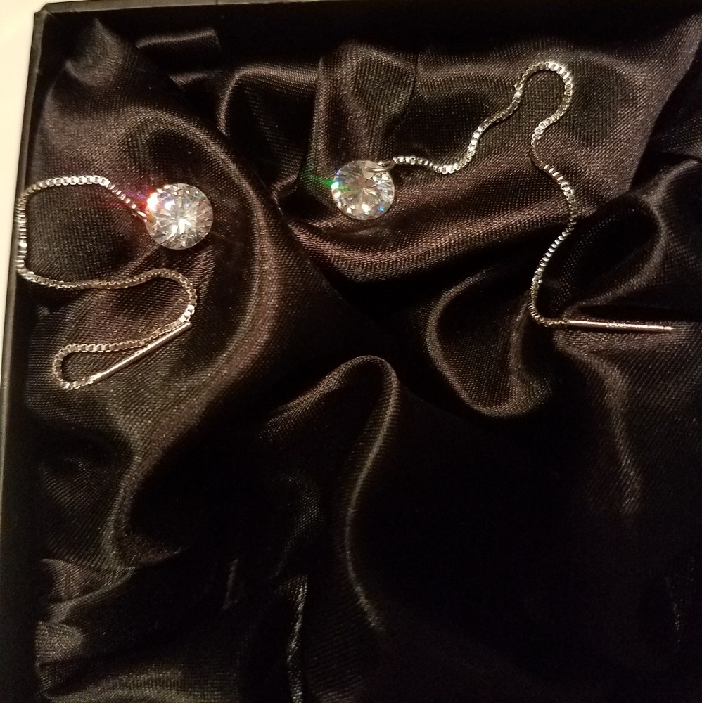 925 Sterling Silver plated CZ threader Earrings